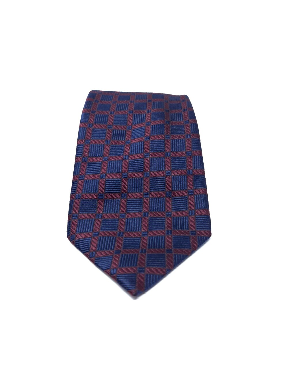 Men's Canali Navy and Burgundy Checkered Silk Tie